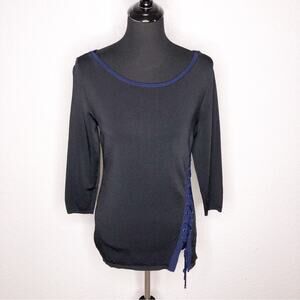 WHBM black blue trim lace up side heavy knit sweater size Small